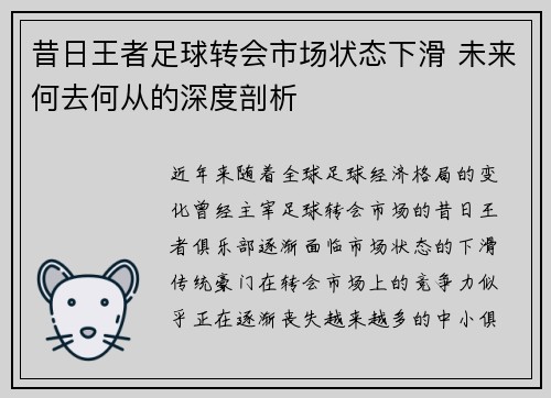 昔日王者足球转会市场状态下滑 未来何去何从的深度剖析